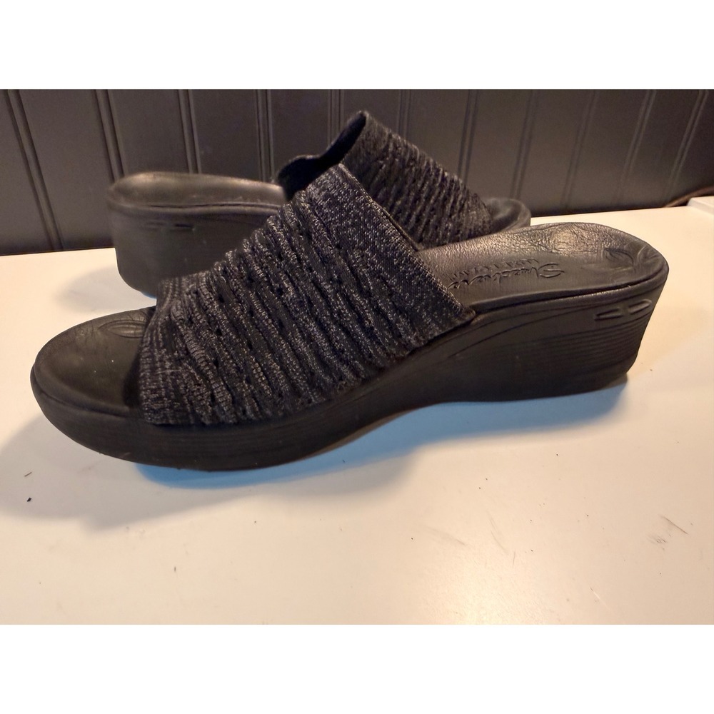 Skechers Luxe Foam Black Marl Knit Wedge Slide Sandals 16327 Womens Size 8 - Picture 8 of 13